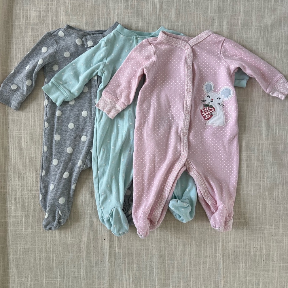 Gerber Pink, grey and Blue Footies One Pieces Soft Cotton Blend